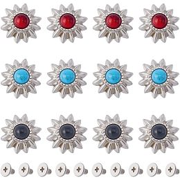 GORGECRAFT 24 Sets Turquoise Buttons Screw Back Buttons 3 Colors Western Style Buds Daisy Button Sunflower Decorative Buckle Vintage Flower Replacement Buckle for DIY Leather Craft Bags Decor