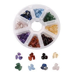 Honeyhandy 8 Colors Natural Stones Chip Bead Sets, Natural South Red Agate & Garnet & Citrine & Green Aventurin & Aquamarine & Lapis Lazuli & Amethyst & Quartz Crystal, 2.5~16x3~11.5mm, Hole: 0.5~1mm, 82g/box