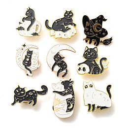 Honeyhandy 9Pcs 9 Style Cat Enamel Pins, Cute Alloy Enamel Brooches for Backpacks Clothes, Light Gold, Black, 20~35x22~31x9.5mm, 1pc/style