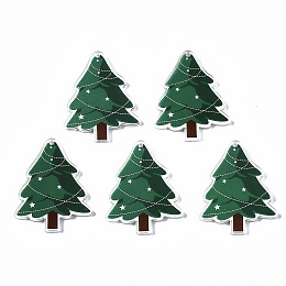 Honeyhandy Transparent Printed Acrylic Pendants, Christmas Themed, Christmas Trees, Sea Green, 34.5x27.5x2.5mm, Hole: 1.6mm