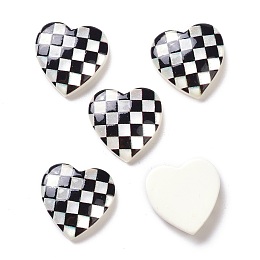 Honeyhandy Opaque Resin Cabochons, Heart with Grid Pattern, Black, 16x16x4.5mm