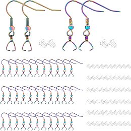 BENECREAT 70Pcs Stainless Steel Earring Hooks, Rainbow Color Wire Ear Ball Hooks with Pendant Clasp, French Wire Hooks for Earring Jewelry Making