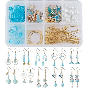 SUNNYCLUE 1 Box DIY Make 10 Pairs Ocean Theme Dangle Earring Making Kits Whale Tail Whale Alloy Enamel Charms Pendants for Adults DIY Earring Jewellery Making Accessories