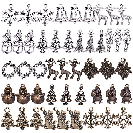 ARRICRAFT SUNNYCLUE Tibetan Style Alloy Pendants, Christmas Theme, Antique Silver, 74x72x17mm, 48pcs/box