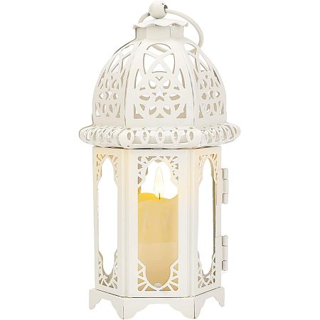 Hanging Lantern, Iron Candle Holder for Indoor Outdoor Events Parities and Weddings, White, 7.1x8.25x19cm