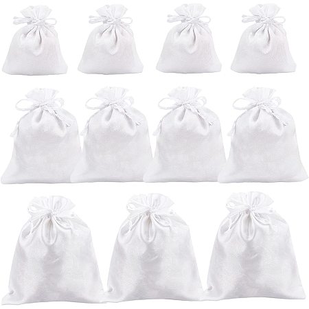 BENECREAT 38Pcs 3 Styles Satin Drawstring Bags White Gift Bags Storage Pouch Small Wedding Favor Bags for Candy Jewelry Organizer, Christmas Party