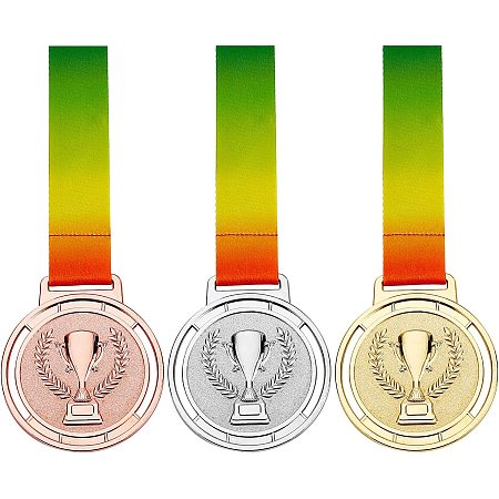 CREATCABIN 3pcs Award Metal Gold Silver Bronze Award Medals with Ribbon, Olympic Style Winner Medals Place Medals Prize for Events Classrooms, Office Games and Sports - 1st 2nd 3rd Place
