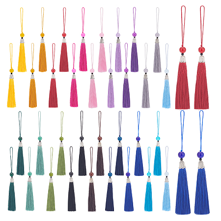 PandaHall Elite 17 Colors Decorations Tassels, 34pcs Polyester Tassels Charms Pendants Big Bookmark Tassels with Beads for Earring Jewelry Keychain Curtain Car Hanging Graduation Party Decor, 5.3~6.5 Inch