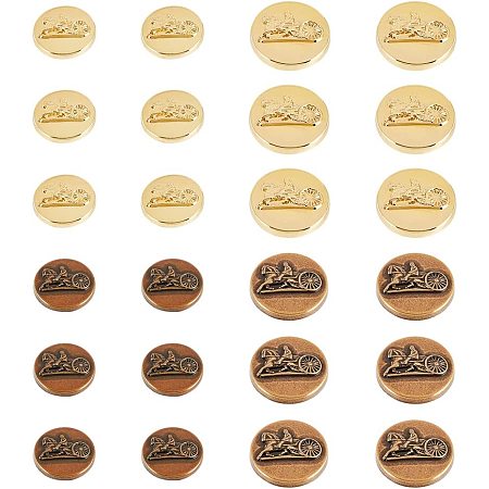 OLYCRAFT 24pcs 18mm 23mm Rickshaw Pattern Metal Blazer Button Set Vintage Shank Buttons Golden Round Shaped Metal Button with 2mm Hole for Blazer Suits Coat Uniform and Jacket - 4 Style