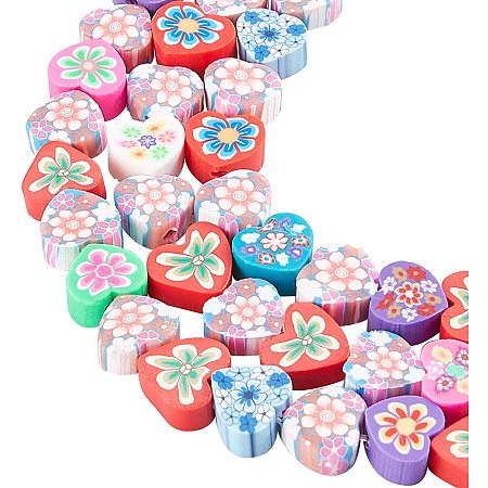 NBEADS 3 Strands Heart Polymer Clay Beads, About 114 Pcs Heart Shape Flower Polymer Clay Beads Soft Pot Beads Crafts Accessories for Jewelry Making