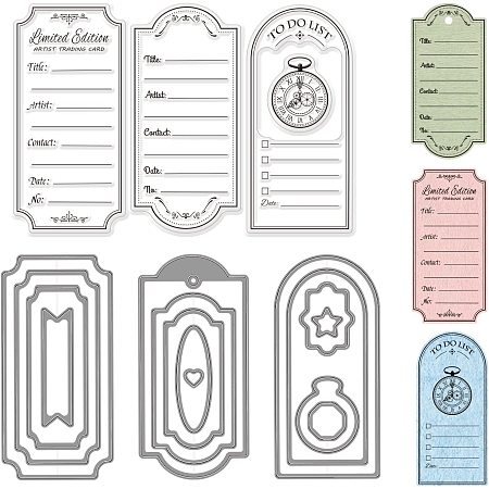 BENECREAT 4Pcs ATC Cards Clear Stamps with 3 Styles Bookmarks Carbon Steel Cutting Dies Stencils for Photo Album, Decorative Embossing, Paper Card DIY, 0.8mm Thick