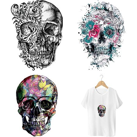 CREATCABIN 3pcs Iron On Stickers Set Heat Transfer Patches for Clothing Design Washable Heat Transfer Stickers Decals Skeleton Skull Butterfly for Clothes T-Shirt Jackets Hats Jeans Bag Diy Decoration