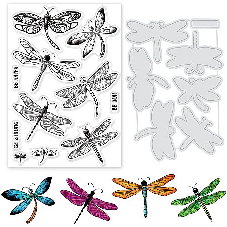GLOBLELAND 1Set Animals Cut Dies and Clear Stamp Set Variety Dragonfly Embossing Template and Silicone Stamp for Card Scrapbook Card DIY Craft