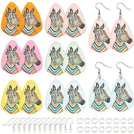 NBEADS 12 Pairs Dangle Earring Making Kits, 6 Colors Zebra Teardrop Resin Pendants Making Kits with Earring Hooks and Jump Rings for DIY Earring Makings
