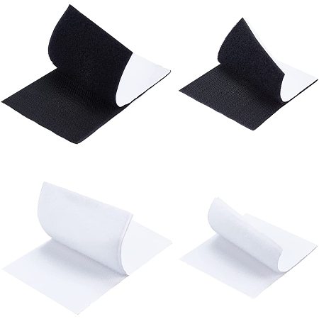 PandaHall Elite Non Slip Cushion Pad, 16pcs Square & Rectnagle Hook Loop Tape, 4.4x3.9/7.8x4.5 Inch Self Adhesive Non-Slip Cushion Pad Mounting Tape Strips for Sheet Carpet Seating Cushions, White/Black