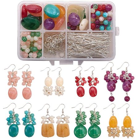 SUNNYCLUE 1 Box DIY 8 Pairs Beaded Cluster Earrings Making kit with  Imitation Gemstone Acrylic Beads, Alloy Jump Rings and Brass Earring Hooks  for Earring Making Findings 