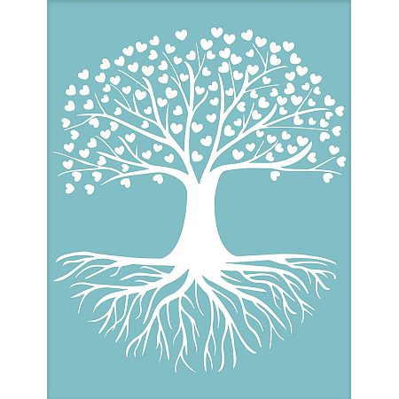 OLYCRAFT Self-Adhesive Silk Screen Printing Stencil Reusable Pattern Stencils Tree with Heart for Painting on Wood Fabric T-Shirt Wall and Home Decorations-11x8 Inch