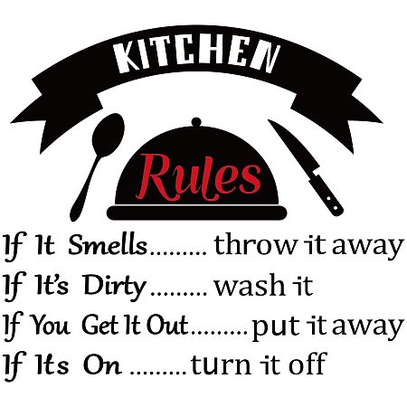 Arricraft Text Kitchen Rules PVC Wall Stickers Funny Art Wall Decals Vinyl Wall Sticker Inspirational Lettering Quotes Saying Wall Decor for Home Living Room Bedroom Decoration Black 18.1x20.5in