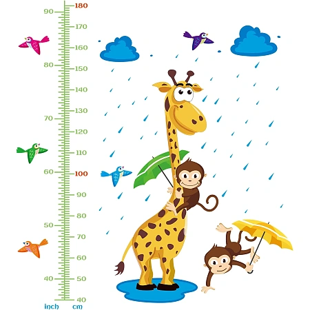 SUPERDANT 3 PCS/Set Height Chart Giraffe Monkey Height Chart Raindrop Bird Wall Sticker PVC Growth Charts Ruler 40 to 180 cm Height Measure for Nursery Bedroom Living Room