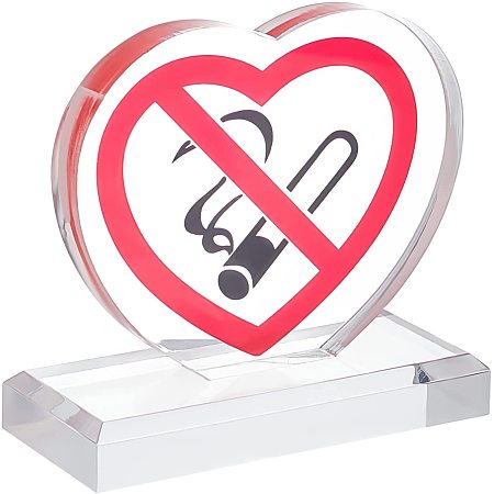 CREATCABIN Clear Acrylic No Smoking Sign Heart Acrylic Table Stand Desktop Warning Sign Billboard for Business Office Meeting Hotel Dining Table Banquet Party Decoration 3.2 x 3inch
