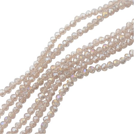 NBEADS 10 Strands AB Color Plated Faceted Abacus LightChampagne Electroplate Glass Beads Strands with 3.5~4x2.5~3mm,Hole: 0.5mm,About 150pcs/strand