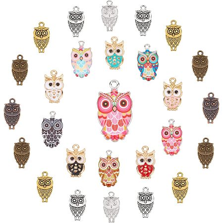 SUNNYCLUE 1 Box 55pcs 3 Styles Owl Charms Animal Pendants Alloy Enamel Dangle Charm for Jewelry Making DIY Crafts Supplies Jewelry Findings