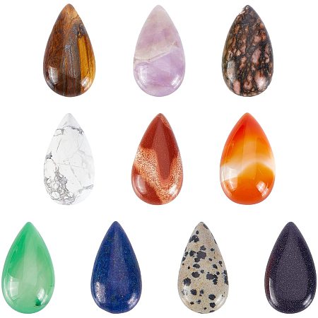 SUPERFINDINGS 10 Styles Teardrop Healing Crystal Gemstone Cabochons Flatback Natural Cabochons Synthetic Energy Drop Shape No Hole Stone for Jewelry Craft Making
