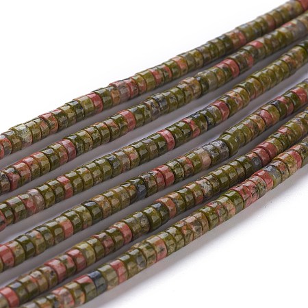 Honeyhandy Natural Unakite Beads Strands, Heishi Beads, Flat Round/Disc, 4~4.5x2.5mm, Hole: 0.7mm, about 167pcs/strand, 15.43 inch(39.2cm)