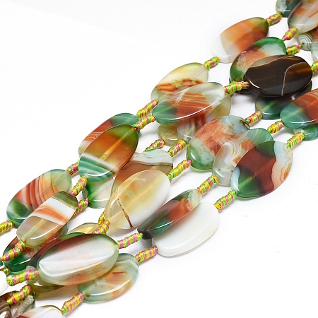 NBEADS Natural Banded Agate/Striped Agate Beads Strands, Dyed & Heated, Horse Eye, Colorful, 34~37x19~21x5~7mm, Hole: 1.8mm; about 9pcs/Strand, 15.75