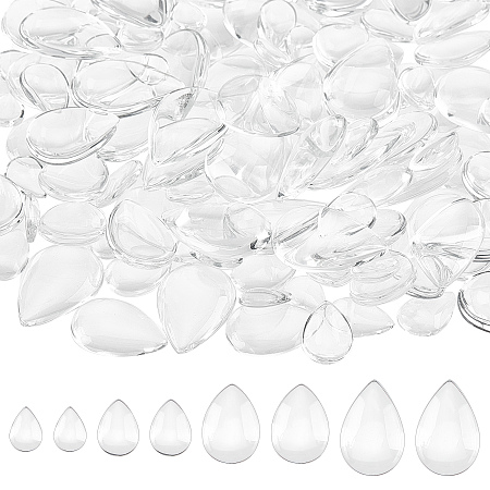 PandaHall Elite 120pcs Teardrop Glass Cabochons, 4 Sizes Clear Teardrop Dome Tiles Flat Back Clear Cabochon Magnifying Cabochons for Cameo Pendants Photo Jewellery Necklaces Making, 14/18/25/30mm