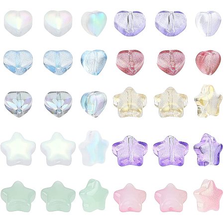NBEADS 200 Pcs 10 Colors Transparent Spray Painted Glass Beads Heart and Star Shape Glass Beads, 6mm Glass Beads Spacer Loose Beads for Valentine's Day Necklace Bracelet Jewelry Making
