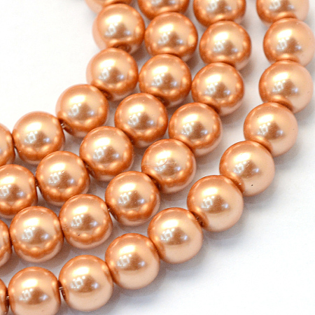 Baking Painted Pearlized Glass Pearl Round Bead Strands, Sandy Brown, 8~9mm, Hole: 1mm; about 105pcs/strand, 31.4 inches