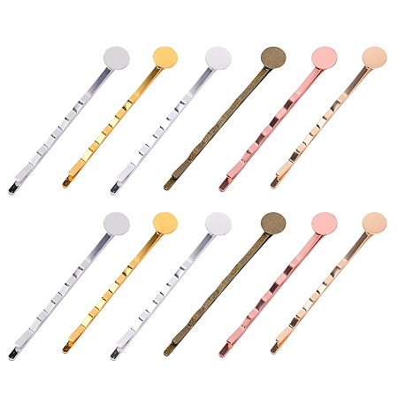 NBEADS 60 Pcs 6 Colors Hair Bobby Pins, Iron Hair Clips with 8mm Tray Hair Pins Setting Hairpin Cabochons Bases for DIY Hair Accessories Making
