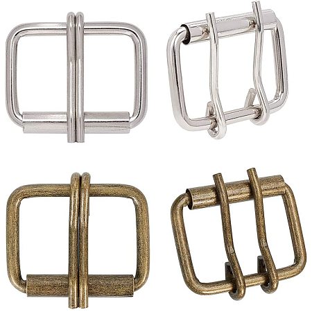 PandaHall 12 Pieces Metal Roller Buckles, Belts Hardware Pin Buckles for Bags Leather Belt Strap Hand DIY Accessories,Antique Bronze & Platinum, 53x40mm