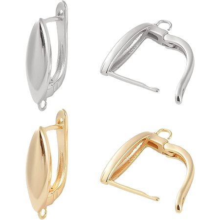 BENECREAT 6 Pairs 2 Color Brass Hoop Earring Findings with Loop Platinum Lever Back Earrings French Hook for Earring Making