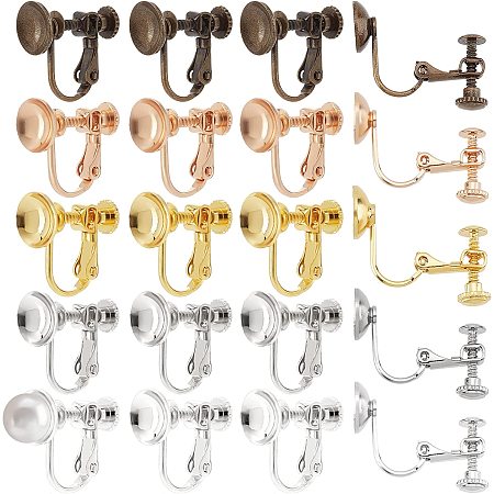 CHGCRAFT 20Pcs 5 Colors Brass Clip-on Earring Converters Gold Silver Bronze Clip-on Earrings Converter Components for Non-Pierced Ears Earring Findings for Women Womens DIY Jewelry Earring Making
