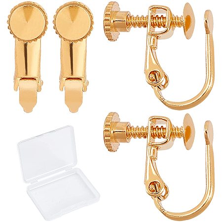 CREATCABIN 1 Box 20pcs 18K Gold Plated Earring Clips Brass Clip-on Earrings Non-Pierced Earring Findings for DIY Earring Making Jewelry 12 x 14mm