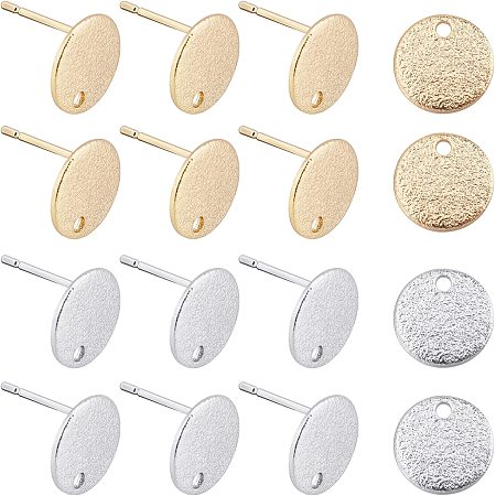 SUPERFINDINGS 24Pcs 2 Colors Hammered Brass Stud Earring Findings 10mm Flat Round Earring Posts Real Gold Platinum Plated Circle Disc Earring Studs for DIY Earrings Craft Making Supplies, Pin: 0.6mm