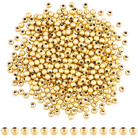 NBEADS 500 Pcs Brass Spacer Beads, 3mm Real 14K Gold Plated Round Beads Long-Lasting Plated Brass Beads for DIY Jewelry Making, Hole: 1.4mm