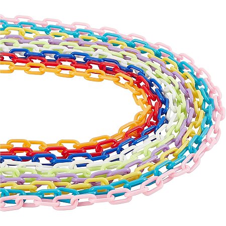 NBEADS 20 Strands Opaque Acrylic Link Chain, 10 Colors Handmade Cable Chain Links, Drawn Elongated Plastic Link Rings for Glasses Lanyard Chains Bag Chain Jewelry Making, 20