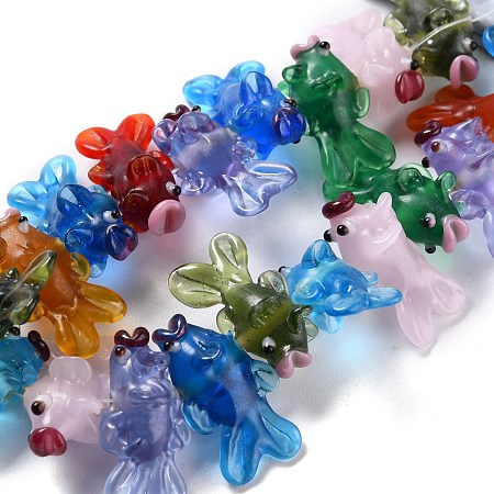 Honeyhandy Handmade Lampwork Beads, Bumpy, Fish, Mixed Color, 24~29x14~17x13~15mm, Hole: 1.8~2mm, about 20pcs/strand, 8.46 inch(21.5cm)