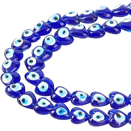 NBEADS 48 Pcs Heart Evil Eye Beads, 0.6×0.4