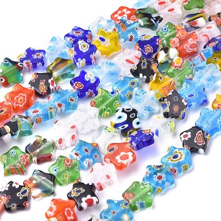 ARRICRAFT Flower Handmade Millefiori Glass Beads Strands, Mixed Color, 10x10x3mm, Hole: 1mm, about 38pcs/strand, 12.9 inches