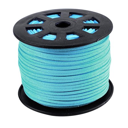NBEADS 3mm Light Sky Blue Micro Fiber Flat Faux Suede Leather Cords Strip Cord Lace Beading Thread Braiding String 100 Yards/Roll for Jewelry Making