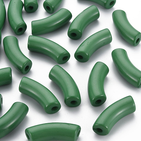 Honeyhandy Opaque Acrylic Beads, Curved Tube, Dark Green, 36x13.5x11.5mm, Hole: 4mm, about 148pcs/500g