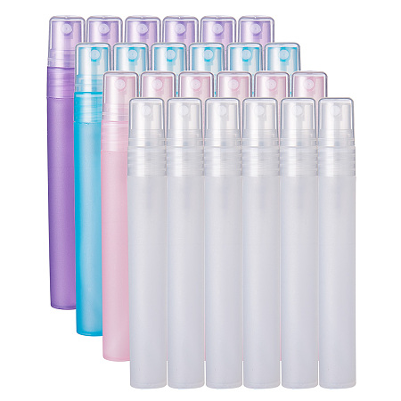 BENECREAT 24 Pack 10ml(0.34oz) Refillable & Reusable Frosted Mist Spray Bottles Atomizer Pumps Perfume, Lotion, Travel-Empty Plastic Bottles - 4 Colors