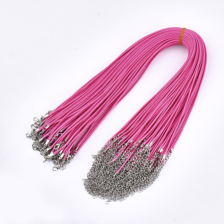 Honeyhandy Waxed Cord Necklace Making, with Zinc Alloy Lobster Clasps, Platinum, Deep Pink, 17.8 inch~18 inch(45.5~46cm), 2mm