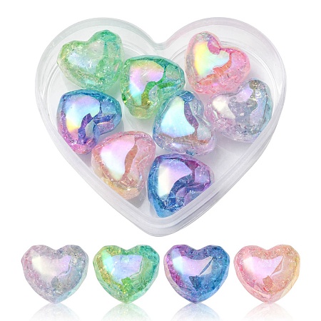 8Pcs 4 Colors Transparent Crackle Acrylic Beads, Gradient Color, Heart, Mixed Color, 19x22x14mm, Hole: 3.5mm, 2pcs/color