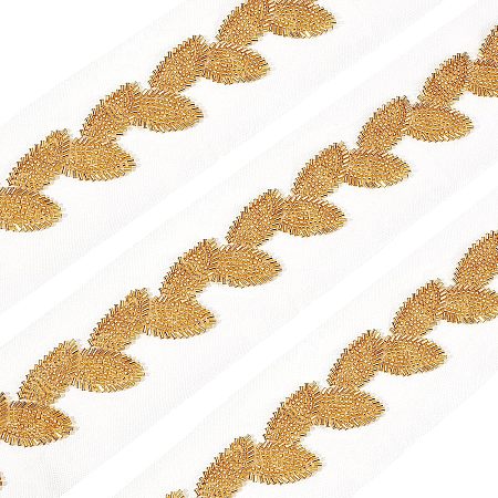 FINGERINSPIRE 2 Yards 3.3 inch Leaf Beaded Trim Gold Beads Beaded Mesh Trim Elegant Leaf Pattern Bead Trim Banding, Garment Applique Lace Trim Wedding Bridal Dress Sewing Trim