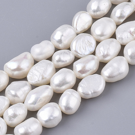ARRICRAFT Natural Cultured Freshwater Pearl Beads Strands, Two Sides Polished, Seashell Color, 8~10x6~8mm, Hole: 0.6mm, about 39~40pcs/Strand, 13.39 inches(34cm)
